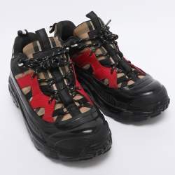 Pre Owned Burberry Beige/Black Vintage Check Fabric and Rubber Arthur Sneakers Size 38