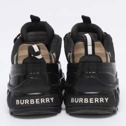Pre Owned Burberry Beige/Black Vintage Check Fabric and Rubber Arthur Sneakers Size 38