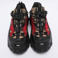 Pre Owned Burberry Beige/Black Vintage Check Fabric and Rubber Arthur Sneakers Size 38
