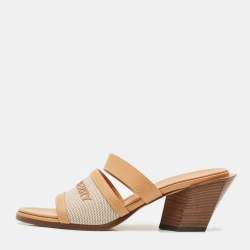 مملوكة مسبقًا Burberry Tan Fabric and Leather Slide Sandals Size 38