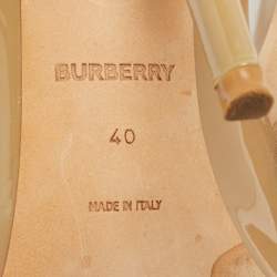 Pre Owned Burberry Beige Leather and Patent Leather Square Toe Ankle Length Boots Size 40