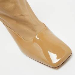 Pre Owned Burberry Beige Leather and Patent Leather Square Toe Ankle Length Boots Size 40