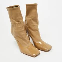 Pre Owned Burberry Beige Leather and Patent Leather Square Toe Ankle Length Boots Size 40