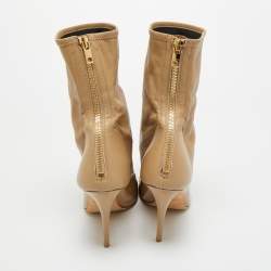 Pre Owned Burberry Beige Leather and Patent Leather Square Toe Ankle Length Boots Size 40