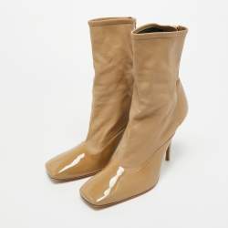 Pre Owned Burberry Beige Leather and Patent Leather Square Toe Ankle Length Boots Size 40
