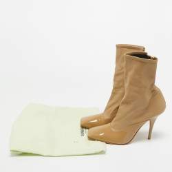 Pre Owned Burberry Beige Leather and Patent Leather Square Toe Ankle Length Boots Size 40