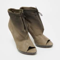 Pre Owned Burberry Brown Nubuck Leather Ankle Length Boots Size 39