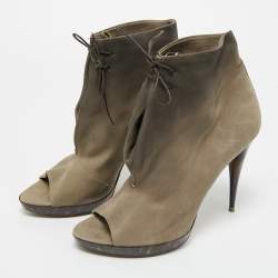 Pre Owned Burberry Brown Nubuck Leather Ankle Length Boots Size 39