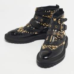 Pre Owned Burberry Black Leather Everdon Ankle Length Boots Size 40