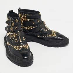 Pre Owned Burberry Black Leather Everdon Ankle Length Boots Size 40