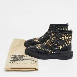 Pre Owned Burberry Black Leather Everdon Ankle Length Boots Size 40