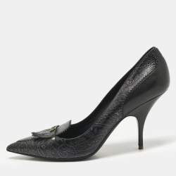 Pre Owned Burberry Black/Purple Leather Fringe Slip On Pumps Size 41
