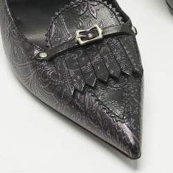 Pre Owned Burberry Black/Purple Leather Fringe Slip On Pumps Size 41