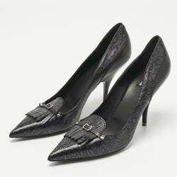 Pre Owned Burberry Black/Purple Leather Fringe Slip On Pumps Size 41