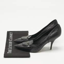 Pre Owned Burberry Black/Purple Leather Fringe Slip On Pumps Size 41