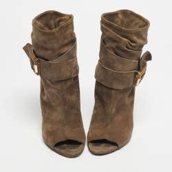 Pre Owned Burberry Grey Suede Trench Open Toe Ankle Length Boots Size 38