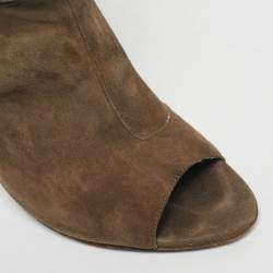 Pre Owned Burberry Grey Suede Trench Open Toe Ankle Length Boots Size 38