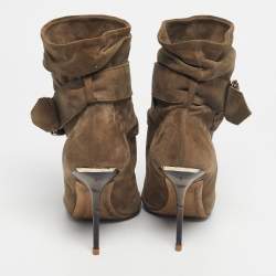 Pre Owned Burberry Grey Suede Trench Open Toe Ankle Length Boots Size 38