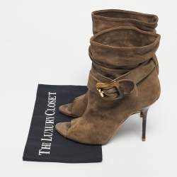 Pre Owned Burberry Grey Suede Trench Open Toe Ankle Length Boots Size 38