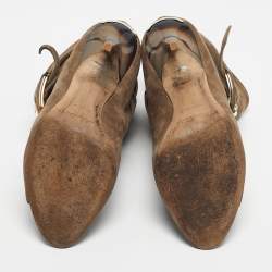 Pre Owned Burberry Grey Suede Trench Open Toe Ankle Length Boots Size 38