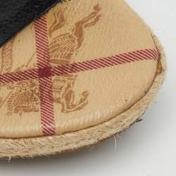 Pre Owned Burberry Beige/Black Leather and Haymarket Check Coated Canvas Espadrille Wedge Sandals Size 38