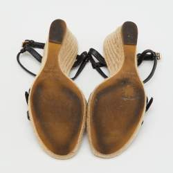 Pre Owned Burberry Beige/Black Leather and Haymarket Check Coated Canvas Espadrille Wedge Sandals Size 38