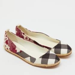 Pre Owned Burberry Multicolor Heart Check Print Canvas Espadrille Flats Size 38