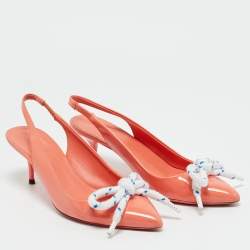Pre Owned Burberry Orange Patent Leather Fink Slingback Pumps Size 37.5