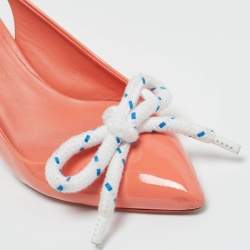Pre Owned Burberry Orange Patent Leather Fink Slingback Pumps Size 37.5