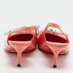 Pre Owned Burberry Orange Patent Leather Fink Slingback Pumps Size 37.5