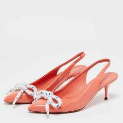 Pre Owned Burberry Orange Patent Leather Fink Slingback Pumps Size 37.5