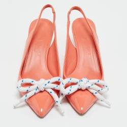 Pre Owned Burberry Orange Patent Leather Fink Slingback Pumps Size 37.5