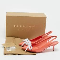 Pre Owned Burberry Orange Patent Leather Fink Slingback Pumps Size 37.5