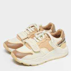 Pre Owned Burberry Multicolor Canvas and Leather Ramsey Sneakers Size 38