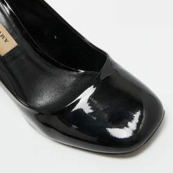 Pre Owned Burberry Black Patent Leather Block Heel Pumps Size 37.5