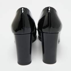 Pre Owned Burberry Black Patent Leather Block Heel Pumps Size 37.5