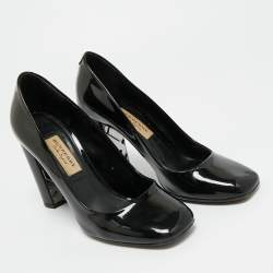 Pre Owned Burberry Black Patent Leather Block Heel Pumps Size 37.5