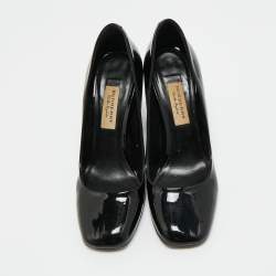 Pre Owned Burberry Black Patent Leather Block Heel Pumps Size 37.5