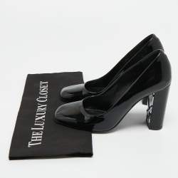 Pre Owned Burberry Black Patent Leather Block Heel Pumps Size 37.5
