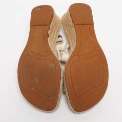 Pre Owned Burberry Beige Canvas Nova Check Wedge Ankle Strap Espadrilles Size 38