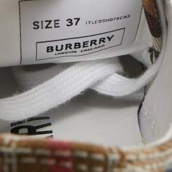 Pre Owned Burberry Beige Check Canvas Lace Up Sneakers Size 37