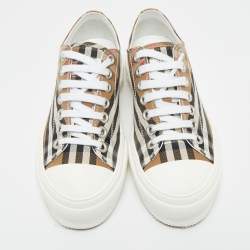 Pre Owned Burberry Beige Check Canvas Lace Up Sneakers Size 37