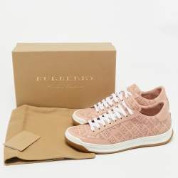 Pre Owned Burberry Pink Perforated Leather Timsbury Sneakers Size 41