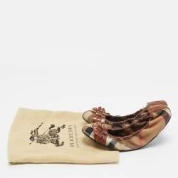 Pre Owned Burberry Multicolor Nova Check Canvas and Leather Buckle Scrunch Ballet Flats Size 38