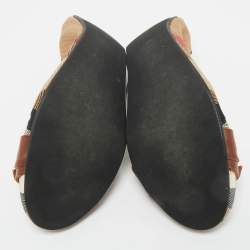 Pre Owned Burberry Multicolor Nova Check Canvas and Leather Buckle Scrunch Ballet Flats Size 38