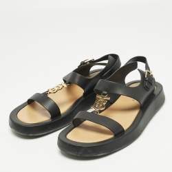 Pre Owned Burberry Black Leather Slingback Sandals Size 40