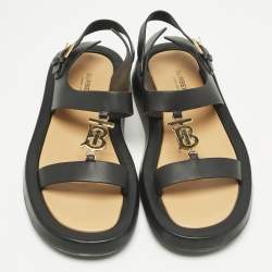 Pre Owned Burberry Black Leather Slingback Sandals Size 40