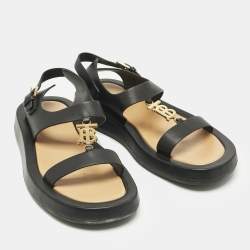 Pre Owned Burberry Black Leather Slingback Sandals Size 40