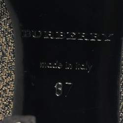 Pre Owned Burberry Grey/Beige Canvas and Leather Buckle Peep Toe Pumps Size 37