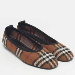 Pre Owned Burberry Brown Check Knit Fabric Ralf Ballet Flats Size 40